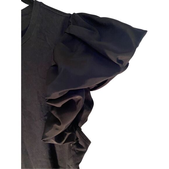 Express women’s ruffle sleeve statement, black T-shirt, top size large - Picture 3 of 4